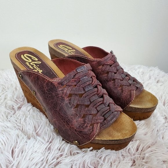 Sbicca Braided Leather Wedge Clog Sandals - Picture 9 of 10